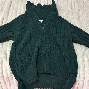 Aerie Green Cowl Neck Chunky Knit Sweater